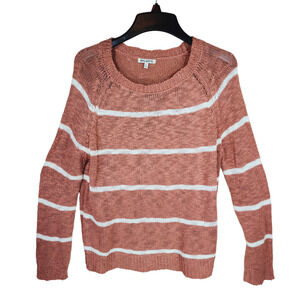 Rag Poets Sweater L Women Stiped Peach Cream Crew Neck Lightweight Acrylic comfy